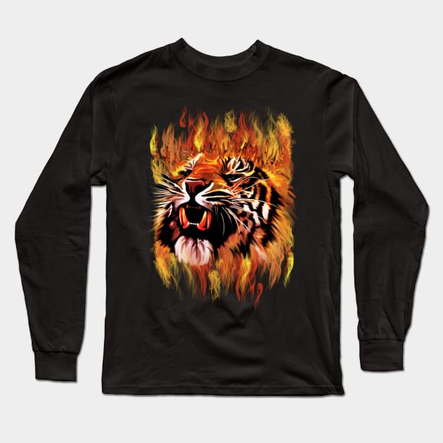 Tiger Long Sleeve T-Shirt by BluedarkArt